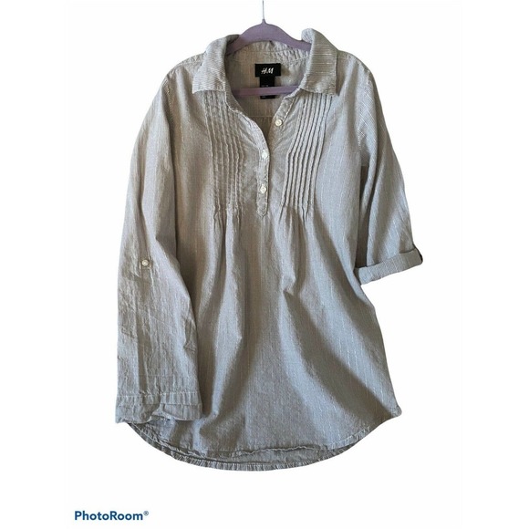 H&M Girls Shirt 7-8 Y Striped Grey Silver Color Long Sleeves Kids Fashion - Picture 3 of 11